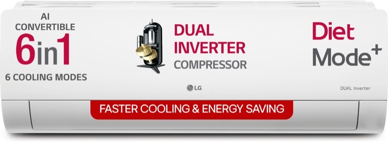 LG 2025 Model 1.5 Ton 3 Star Split AI Dual Inverter AI Convertible 6-in-1 with Faster Cooling and Energy Saving, VIRAAT Mode and Diet Mode Plus AC (US-Q18JNXE, White)