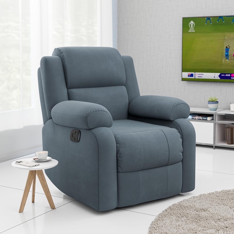 Green Soul Comfy | Rocking, Revolving and Recline| 1 Seater Recliner Sofa with Soft Suede Fabric & Luxuriously Padded Body | 3 Years Warranty Color (Soothing Grey) | Installation Provided
